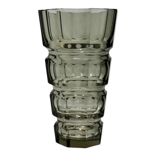 1930s Smokey Topaz Art Deco Geometric Prism Glass Vase