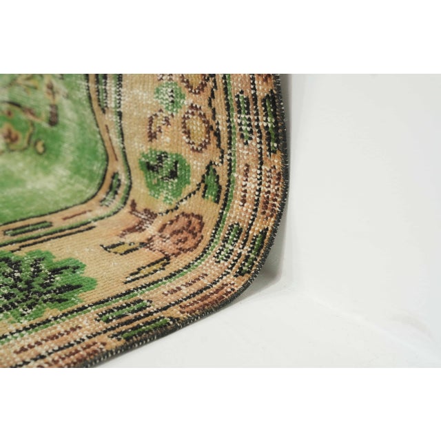 Turkish 1970s Vintage Turkish Handmade Wool Cotton Green Area Rug For Sale - Image 3 of 14