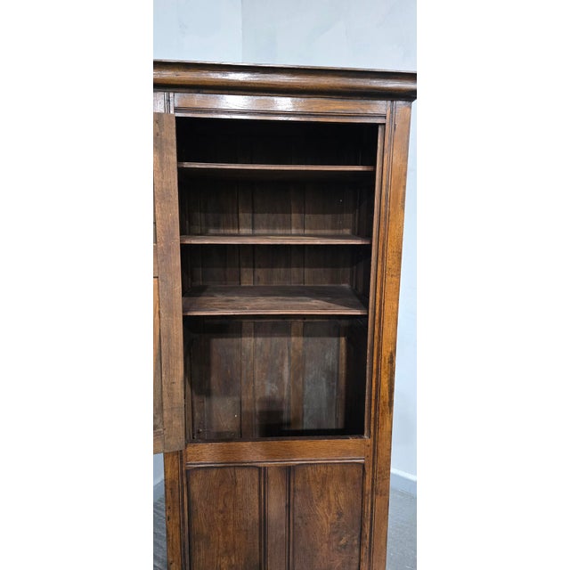 Superb oak single door food, hall cupboard, iron hinges and handles, solid panels, excellent colour and overall condition....