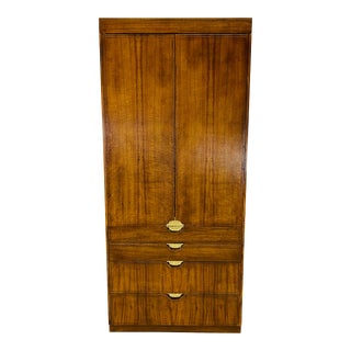 Vintage Baker Furniture Lacquered Armoire With Hammered Brass Pulls For Sale