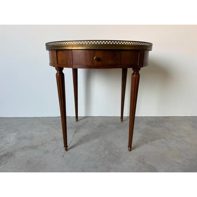 Wood Vintage Baker Furniture Louis XVI-Style Bouillotte Side Table With Brass Gallery and Single Drawer For Sale - Image 7 of 12
