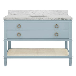 Matthew Izzo Home Cutler Light Blue Matte Lacquer Two Drawer Bath Vanity With Open Can Shelf For Sale