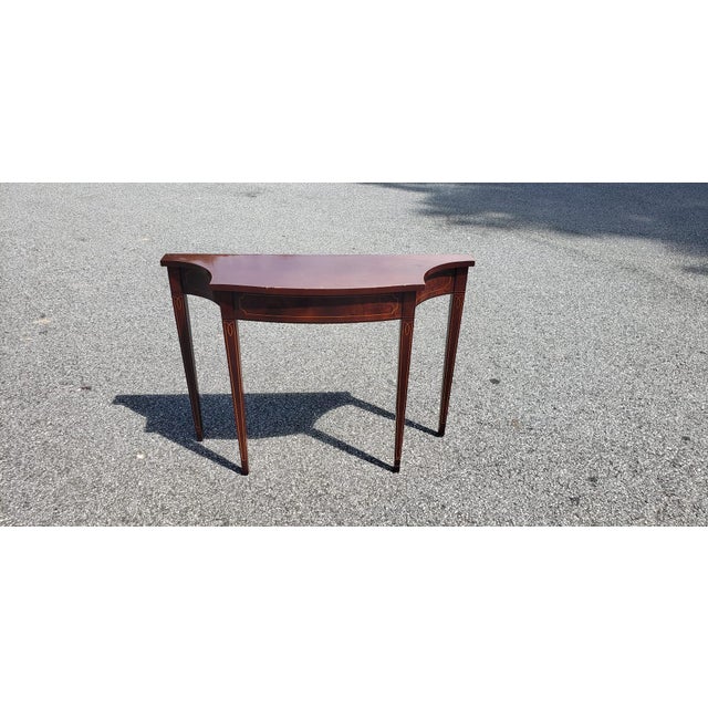 Chestnut Baker Furniture Historic Charleston Collection Inlaid Mahogany Demi Lune Console Table For Sale - Image 8 of 18