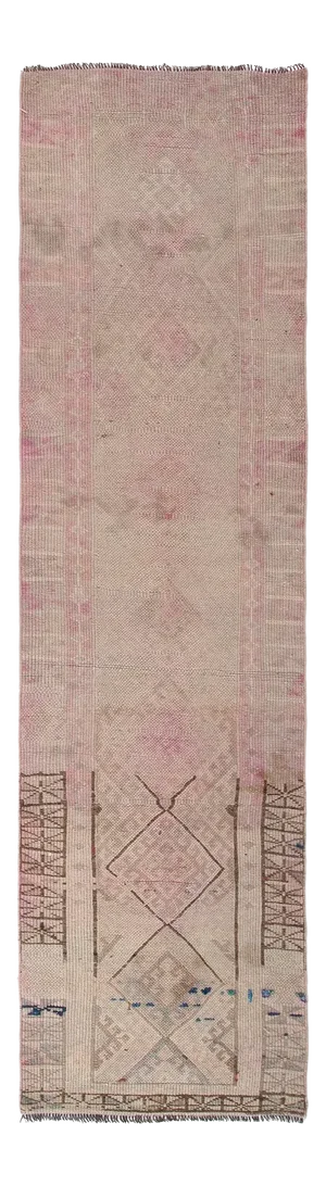 1960s Vintage Distressed Herki Runner Rug - 2′6″ × 9′5″