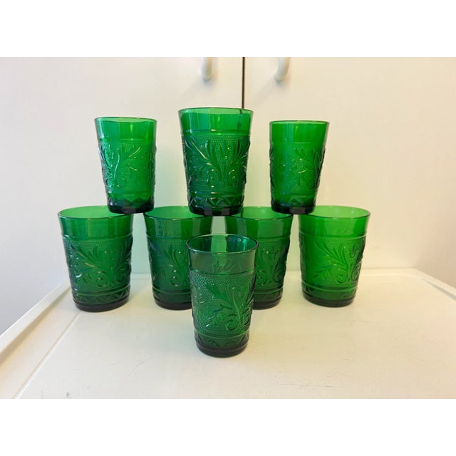 1950s Mid Century Sandwich Forest Green Anchor Hocking Glassware -Set of 8 For Sale - Image 9 of 9