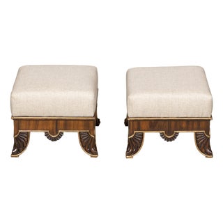 Pair of English Regency 19th Century Footstools with Carved Feet and Gilt Trim For Sale