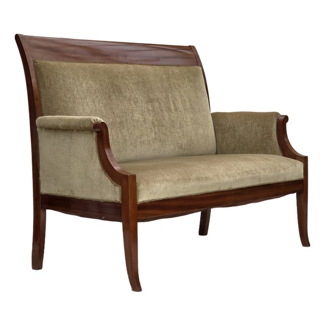 Danish 2-Seater Highback Sofa in Furniture Velour and Lacquered Teak Wood, 1950s For Sale