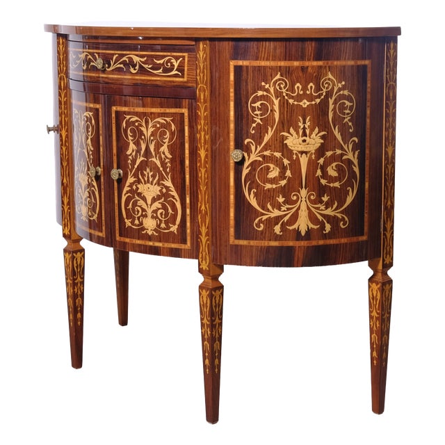Louis XVI Style Inlaid Wooden Half-Moon Sideboard, 1950s For Sale