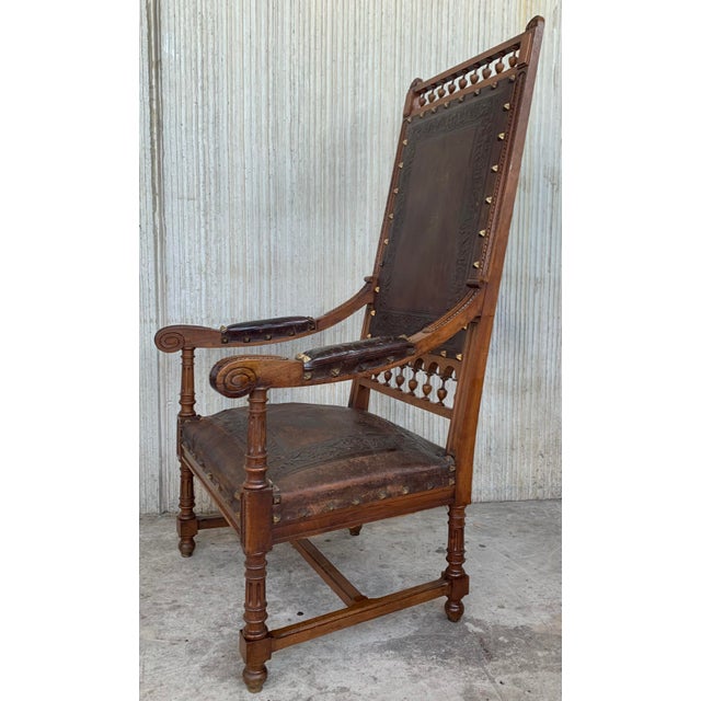 Louis XVI Style Italian Carved Walnut Armchairs - a Pair For Sale - Image 4 of 10