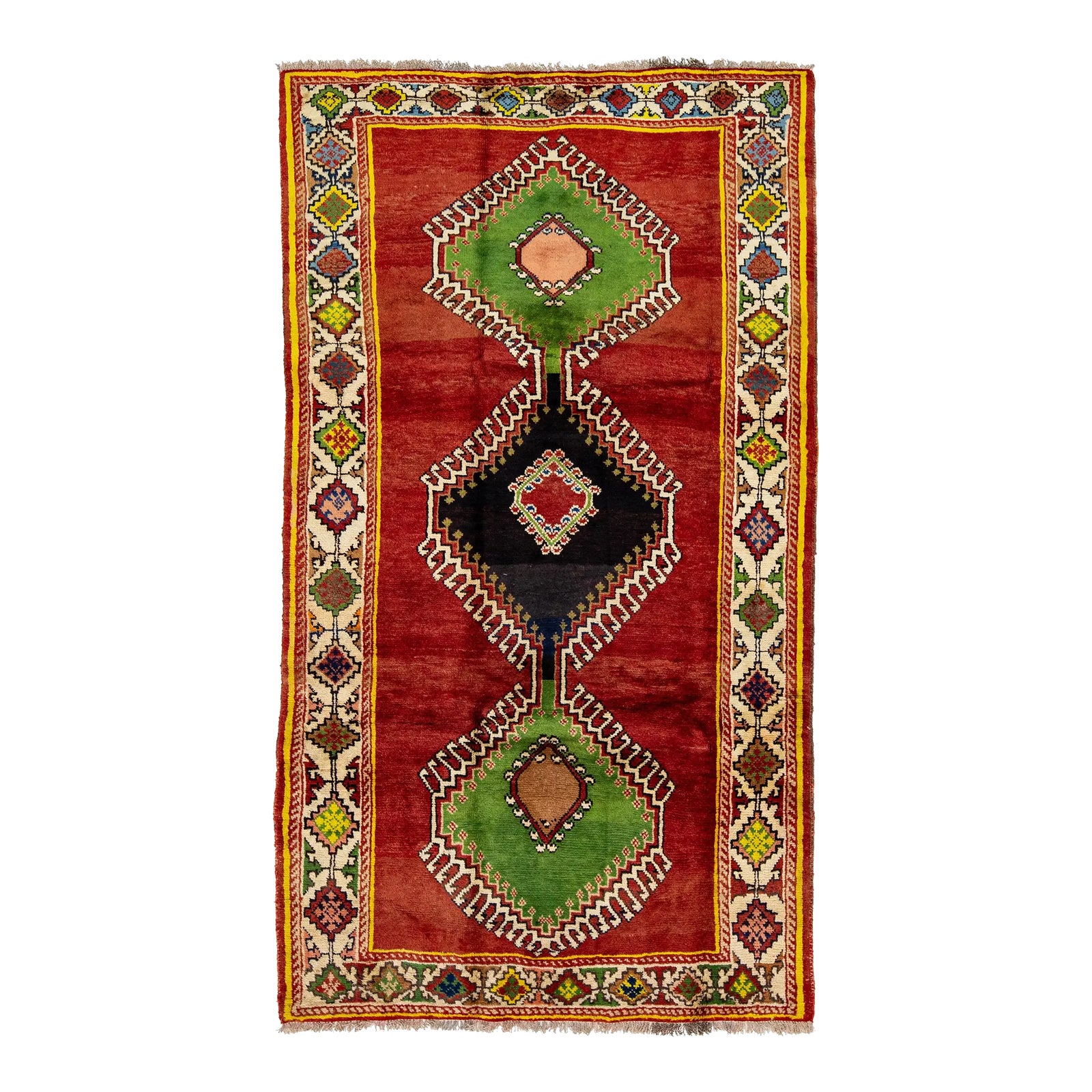 Vintage Handmade Red Shiraz Wool Rug With Tribal Design | Chairish