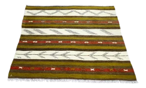 1960s Traditional Green Striped Kilim