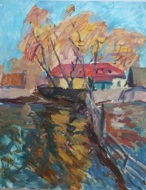 Autumn Landscape Oil Painting, Ukrainian Impressionism, 1980s 49,5-39,5