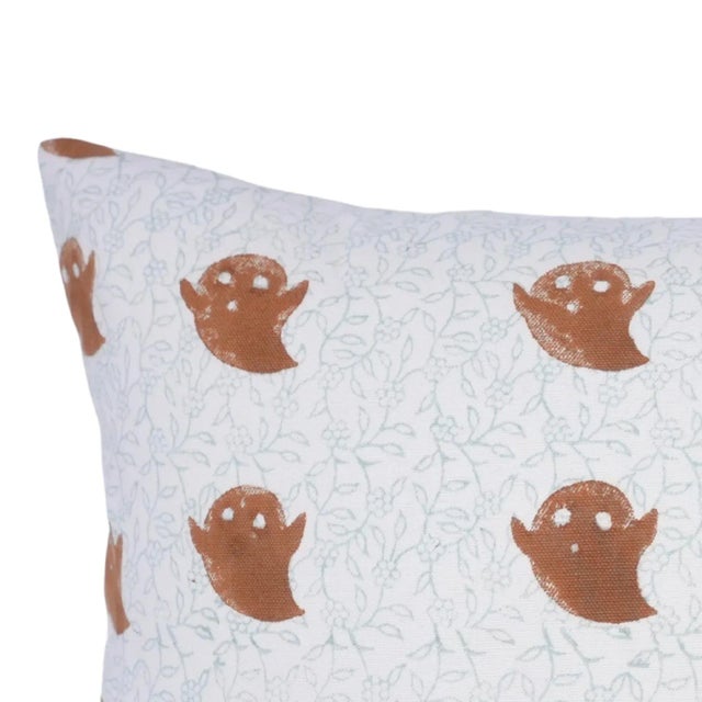 Contemporary Fabdivine Block Print Cushion Cover Handmade Cotton Halloween Décor, Boho Festive Style Size-20x20- Ghost For Sale - Image 3 of 5