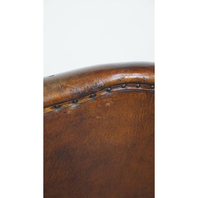 Vintage Leather Wing Chair with Red Corduroy Seat Cushion For Sale - Image 13 of 14