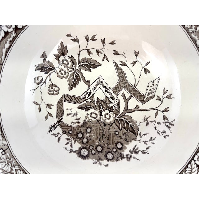 Antique 1880 Wedgwood & Co. Beatrice Brown Transferware Large Serving Bowl For Sale - Image 9 of 11