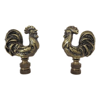 Pair of Rooster Lamp Finials Chicken Farmhouse For Sale