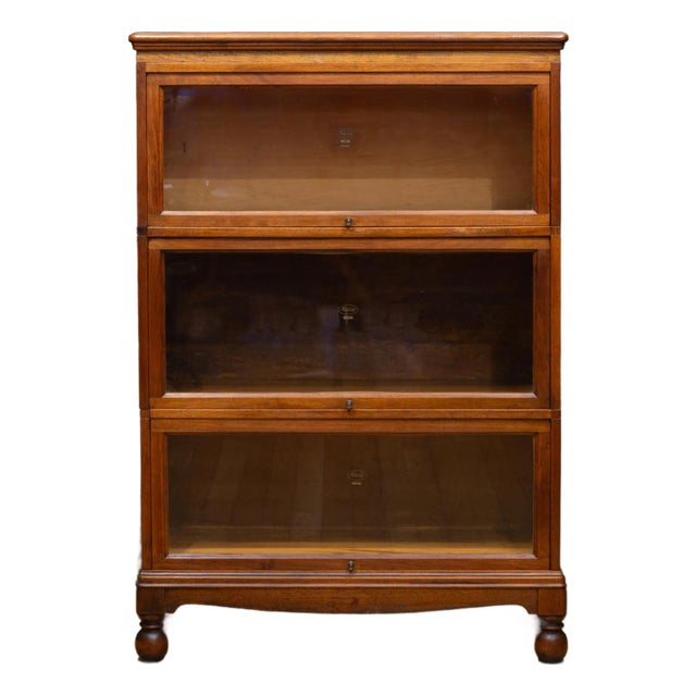 Antique Macey Furniture 3 Stack Lawyer's Bookcase With Ball Feet c.1920 For Sale