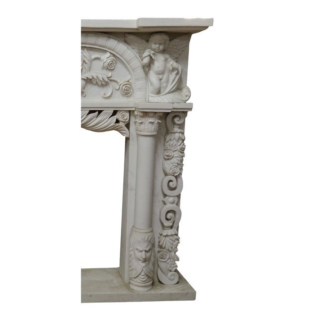 Louis XVI White Carrara Marble Fireplace, 1940s For Sale - Image 4 of 5