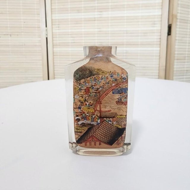Glass Vintage Signed Chinese Reverse-Painted Art Glass Snuff Bottle For Sale - Image 7 of 9