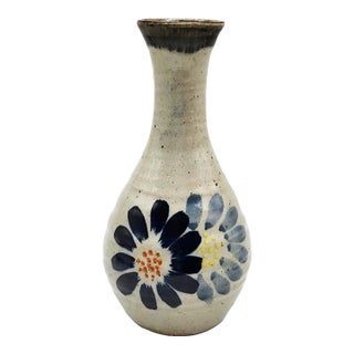 1960s Japanese Hand Painted Ceramic Vase For Sale