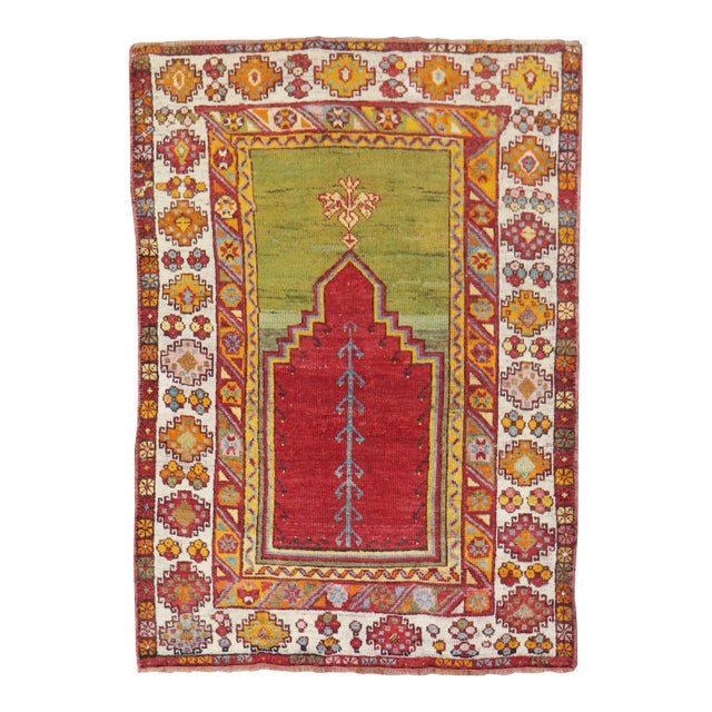 1940s Colorful Turkish Prayer Niche Rug - 3'3" x 5'8" For Sale