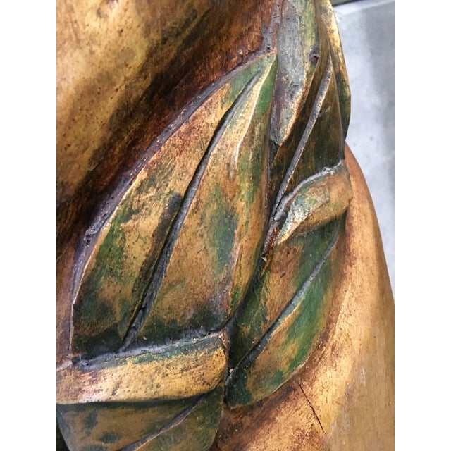 20th Century Spanish Carved Gilt Polychrome Wood Corinthian Columns.Set of Three For Sale In Miami - Image 6 of 13