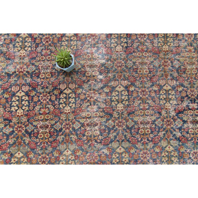 1900 - 1909 1900s Antique Allover Blue Maroon Floral Design Hand-Knotted Rug - 8’7” X 12’8” For Sale - Image 5 of 10
