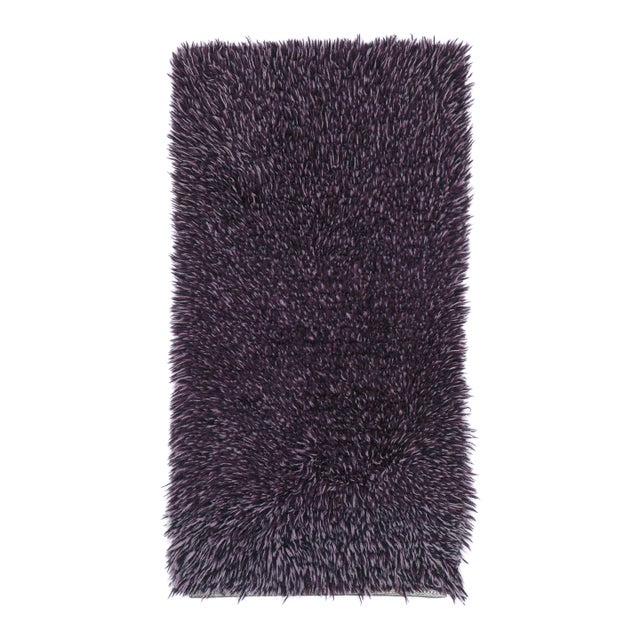 Vintage Swedish Rya Runner in Solid Purple and Ivory Tones - Rug & Kilim For Sale