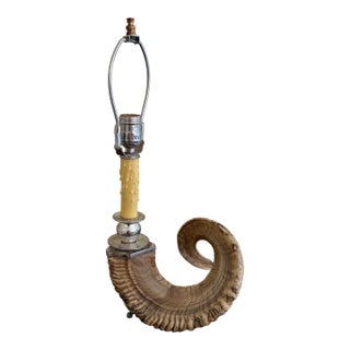 Vintage Ram’s Horn Table Lamp – Rustic English Country House Style Lighting For Sale