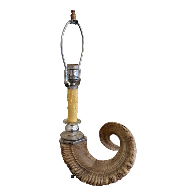 Vintage Ram’s Horn Table Lamp – Rustic English Country House Style Lighting For Sale