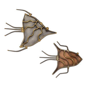 Pair of Metal and Brass Ron Schmidt Signed Brutalist Wall Hanging Fish