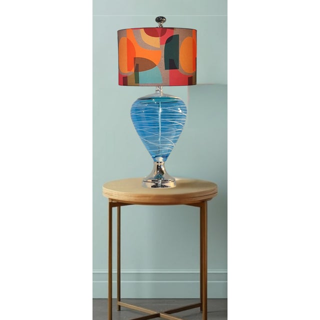 Art Glass Aqua Blue White Swirl Table Lamp For Sale - Image 10 of 18