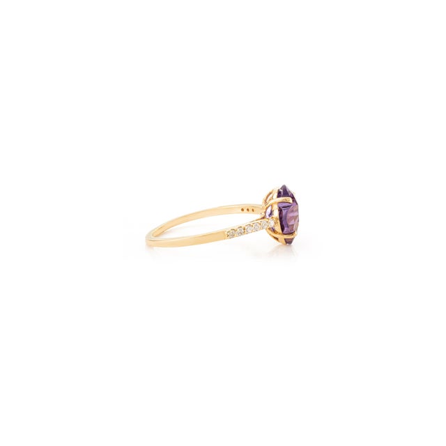 Metal VRJewels 14k Yellow Gold Clover Amethyst Diamond Cocktail Ring Size 4 For Sale - Image 7 of 16