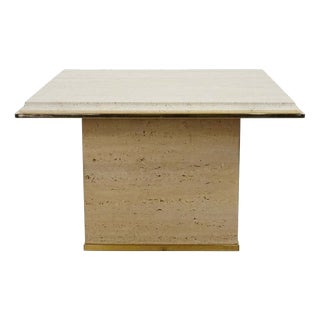 Square Travertine and Brass Coffee Table, 1970s For Sale