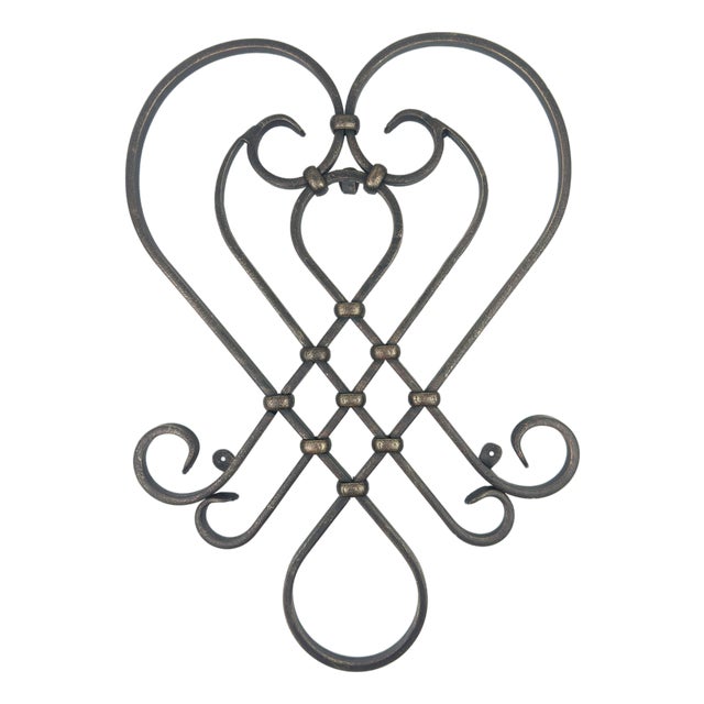 Hand-Forged Wrought Iron Heart Wall Decor (Geometric Diamond Design) 3D Wall Sculpture For Sale