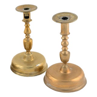 18th Century Dutch Brass Candlesticks - A Set of 2 For Sale