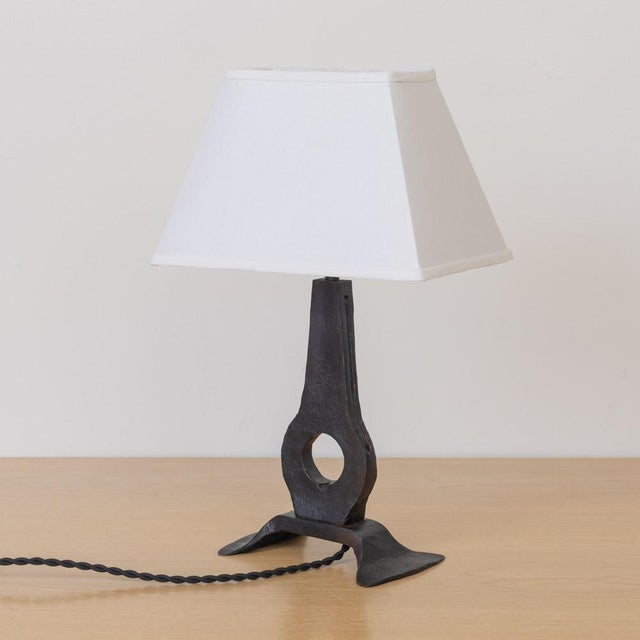 Metal 1950s French Heavy Iron Brutalist Lamp For Sale - Image 7 of 12