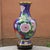 Metal Pair of Large Vintage Cloisonné Enamel Vases – Sapphire Blue Ground, Phoenix & Peony Motif For Sale - Image 7 of 12