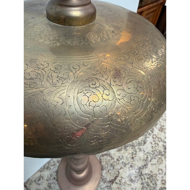 Moroccan Moroccan Hand Etched Brass Candle Holder, Vintage For Sale - Image 3 of 12
