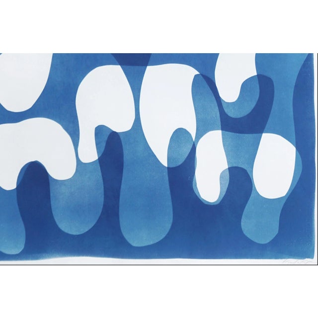 2025, Melting Curves, Abstract Floating Shapes in Blue Tones, MOnotype Cyanotype on Watercolor Paper by Kind of Cyan For Sale - Image 4 of 8