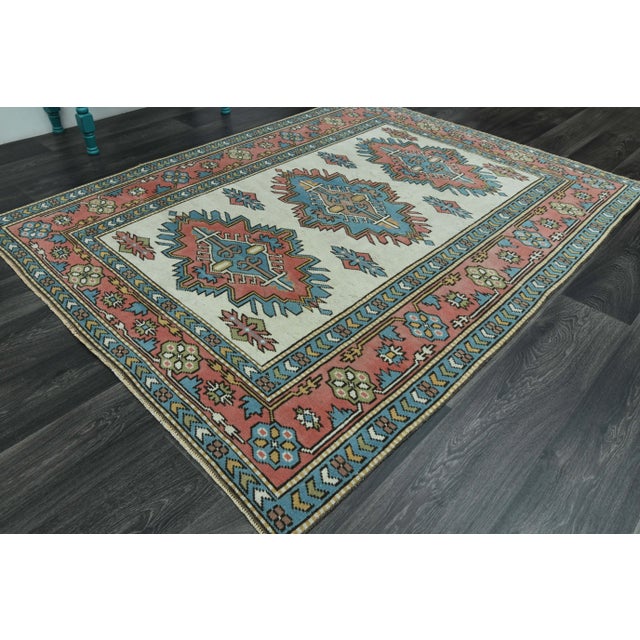 1970s 1970s Vintage Turkish Oushak Handmade Wool Cotton Pink Beige Area Rug For Sale - Image 5 of 11