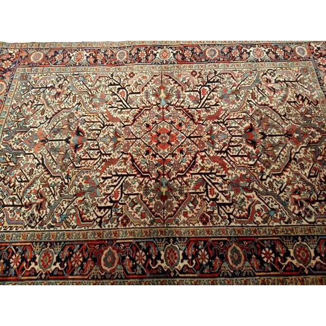 Vintage Persian Heriz Rug, Handwoven Allover Geometric Pattern, Ivory & Red, 7’ X 10’ For Sale - Image 10 of 11