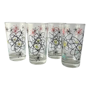 1950s Atomic Space Age Modernist Pink and Turquoise Drink Glasses- Set of 4
