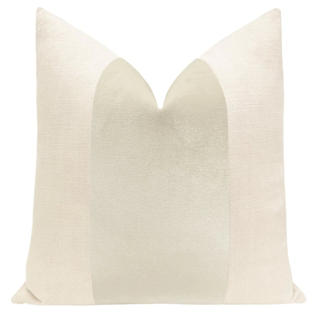 Pair of beautiful 22" natural linen pillows with an alabaster faux leather center and solid natural linen reverse....