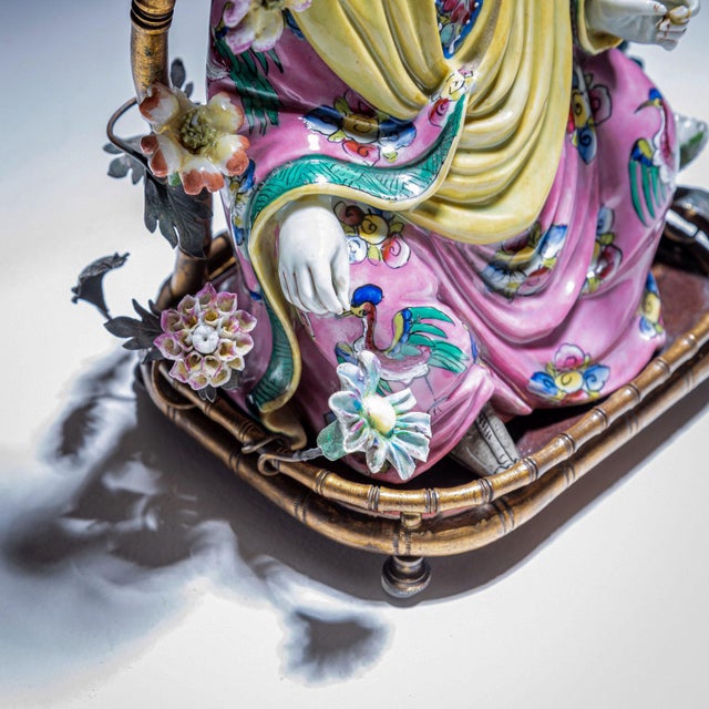 Ceramic Famille Rose Style Candelabras with Chinoiserie Figures, 1900s, Set of 2 For Sale - Image 7 of 12