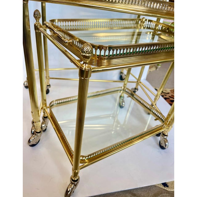 French Neoclassical Style Nesting Bar Carts With Glass Shelves, Maison Jansen For Sale - Image 12 of 17