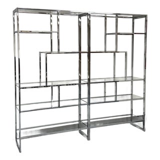 Mid-Century Chrome & Glass Etagere Milo Baughman Style ~ Set of 2 For Sale