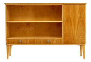 Mid-Century Scandinavian Elm Low Open Bookcase Cabinet, 1950s