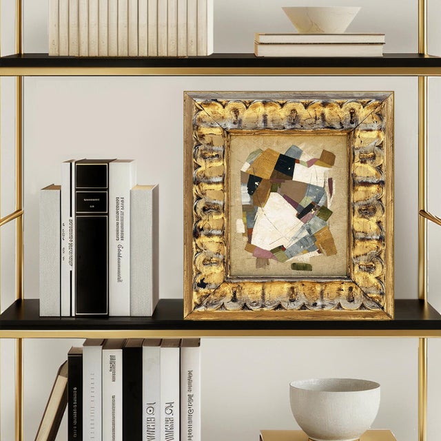 This is a new abstract oil painting playing with shape and neutral colors. The oil painting is done on a hardboard canvas...