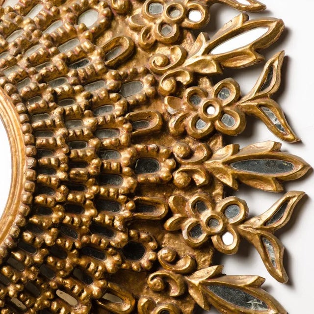 Round Segmented & Carved Giltwood Wall Mirror in the Manner of Line Vautrin, C 1970. For Sale - Image 10 of 12